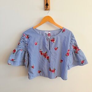 Floral Blue Striped Women's Top